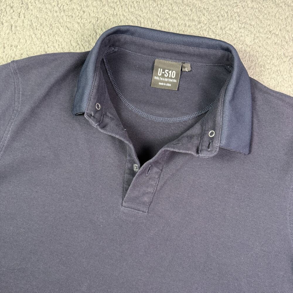 U-510 Polo Shirt Mens Large Navy Blue Pique Mesh Stretch Under 510 Button Down